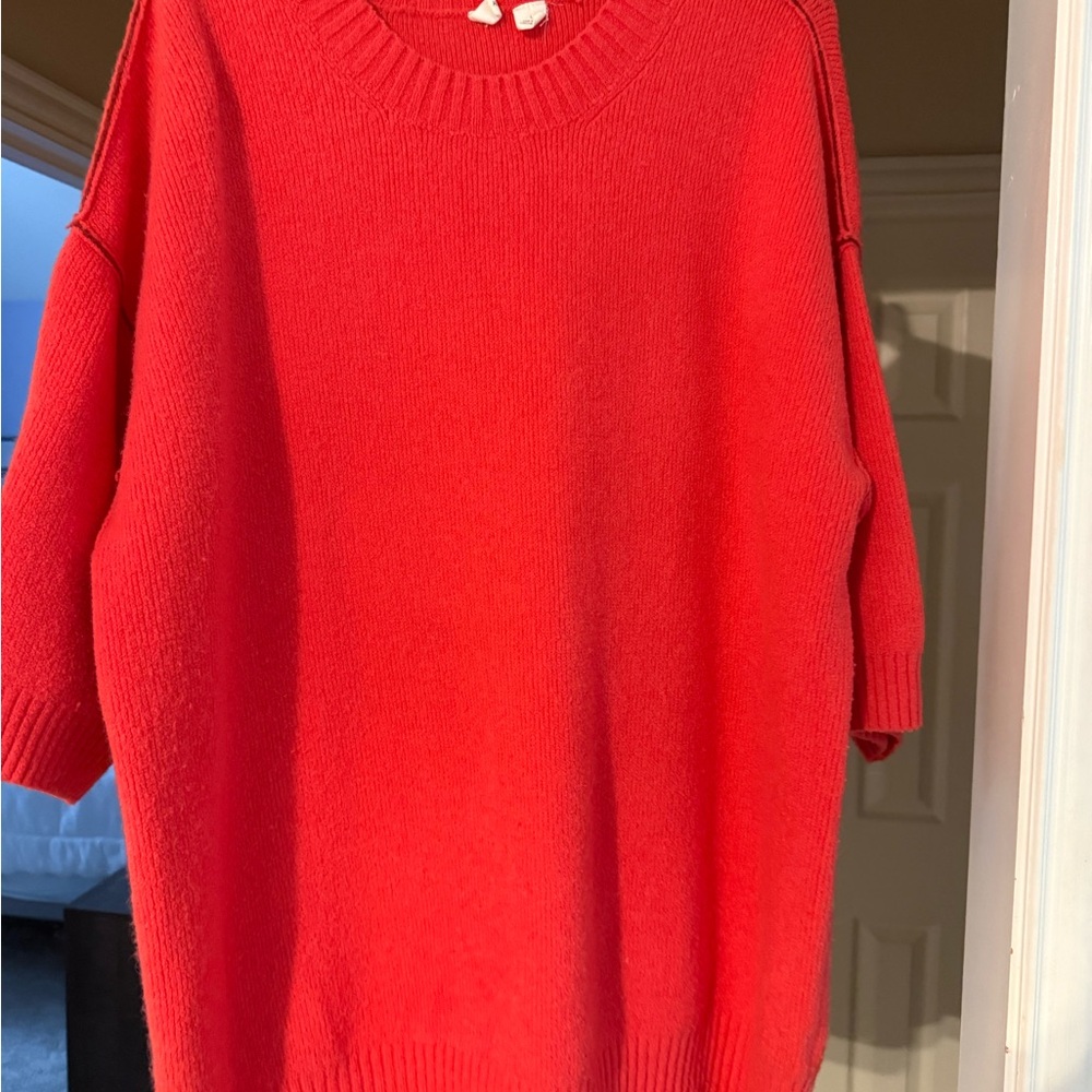 Anthropologie Moth Vibrant Red Crew Neck Sweater